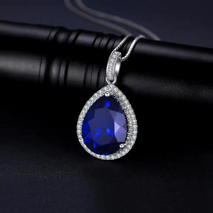 JewelpopPalace-Collier pendentif en argent regardé 925 avec saphir bleu pour femme