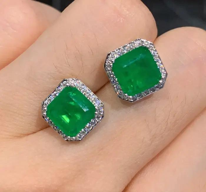 Boucle d'oreille carrée en tourmaline émeraude Paraiba pour femme
