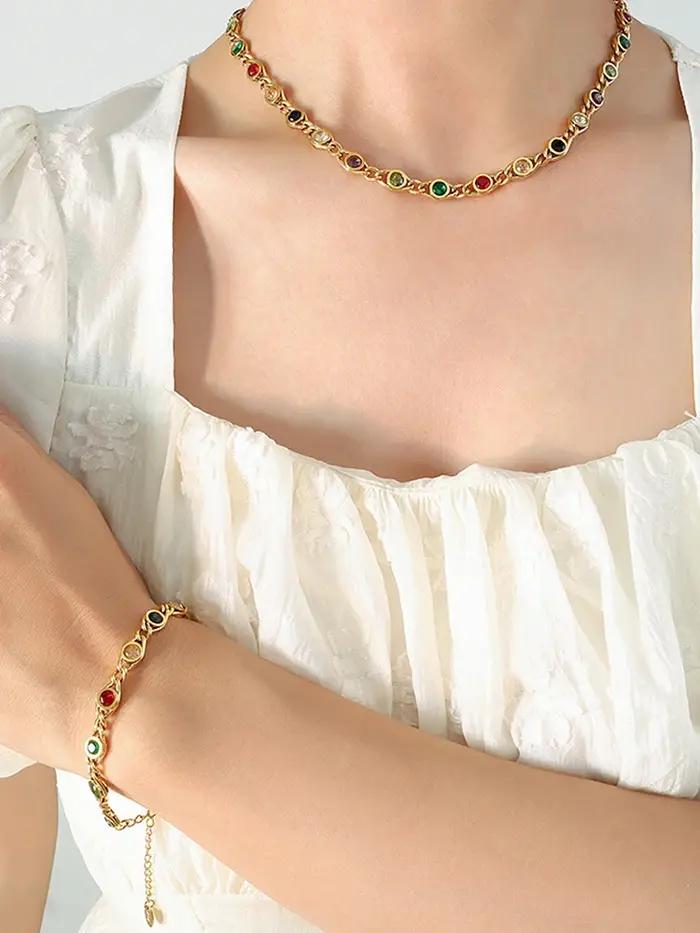 Collier et bracelet bohèmes colorés en zircon pour femme