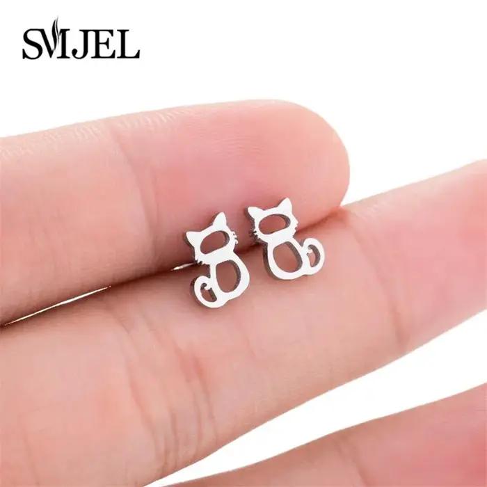 Boucles d'oreilles en acier inoxydable pour femme, petit animal de dessin animé, chaton, patte de ch