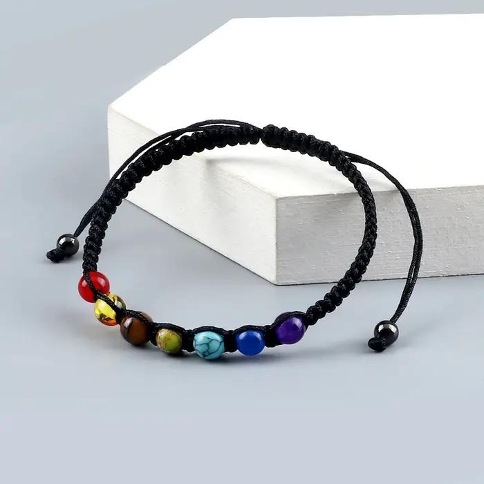 Bracelet tressé à breloques 6MM 7 Chakra pour Couples