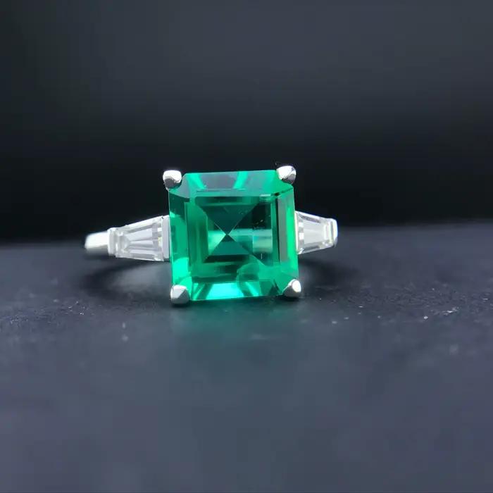 Bagues en émeraude de laboratoire créées, bijoux en pierres précieuses de Zambie pour femmes, couleu