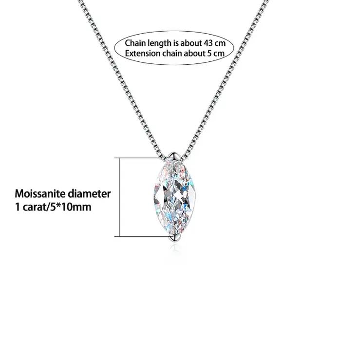 Un collier de clavicule en moissanite marquise de 1 carat en argent sterling 925 simple et élégant,