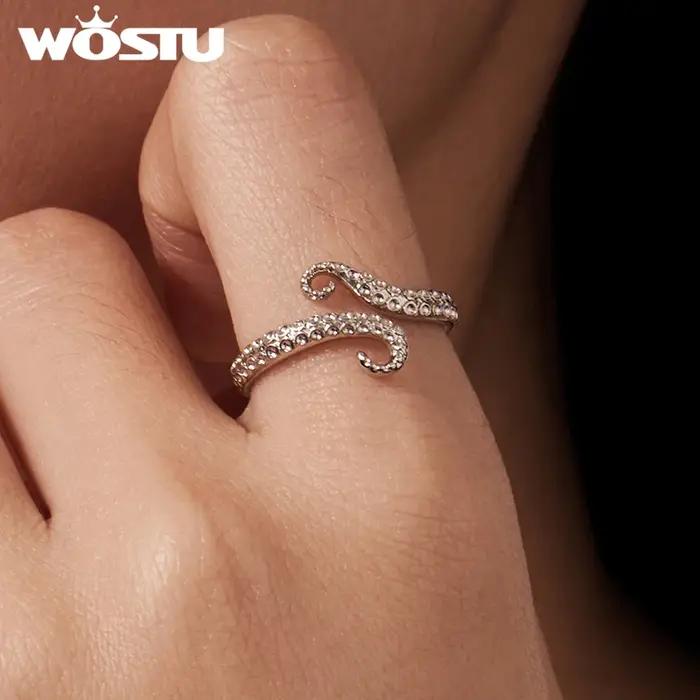 WOSTU Bague ouverte en forme de cheval de mer arc-en-ciel pour femme
