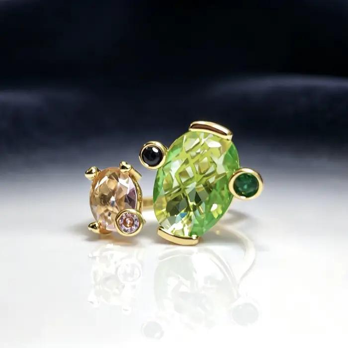 Bague pour femme en deux tons, style européen et américain, luxueuse et élégante, avec pierres précieuses, minimaliste et raffinée.