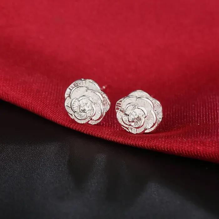 Boucles doreilles en argent regardé 925 fleur modernes pour femmes mode soirée élégance bijoux occasions spéciales