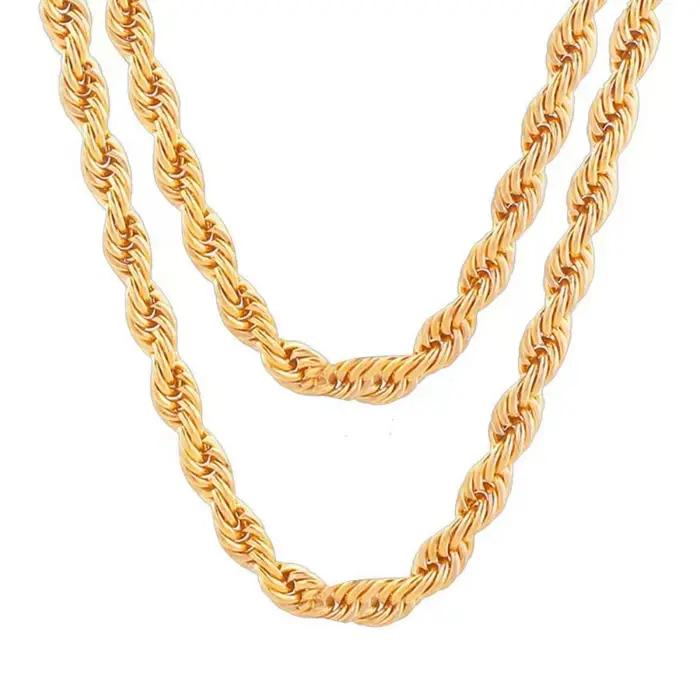 Ventes chaudes Collier chaîne en corde ronde de 18 à 24 pouces (45 à 60 cm) en or 18 carats de 4 mm