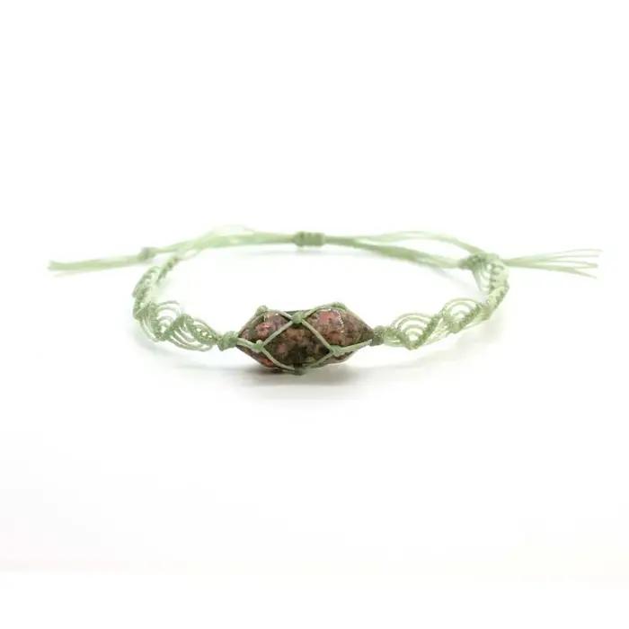 Bracelets en pierre de macramé tressée enveloppés de ULfaits à la main pour les filles, hexagone naturel, atterrissage yst, tissage de cristal, réglable, bijoux