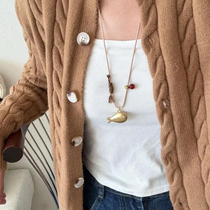 Collier réglable en corde de poisson doré cuivre pour femmes style décontracté sportif cadeau occasionnelle festive