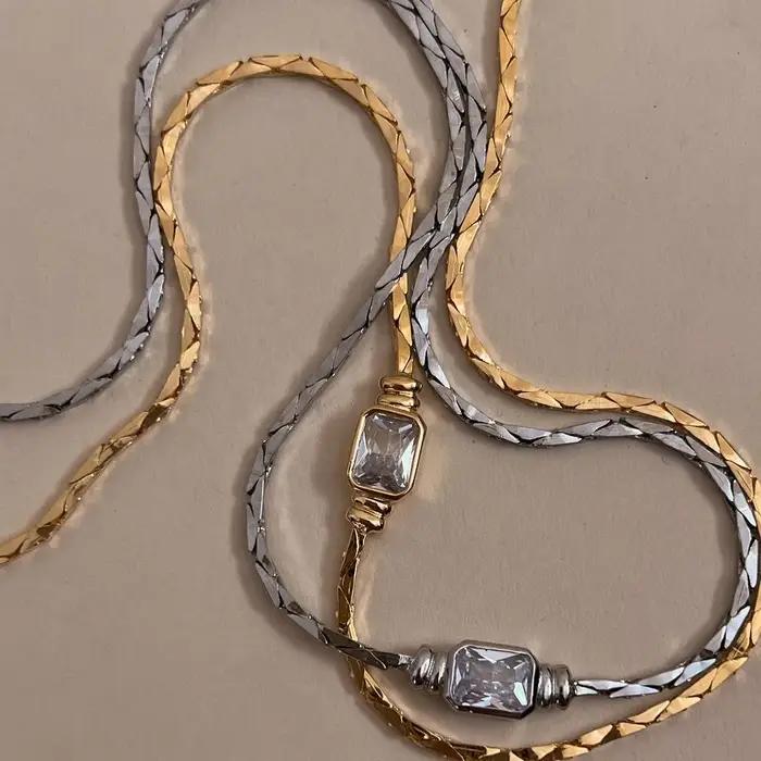 Collier et bracelet en cristal carré pour femme