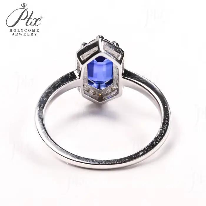 Bague bouclier Moissanite diamant rubis saphir hexagone 925 alliance en argent sterling bijoux pour femme Cadeaux