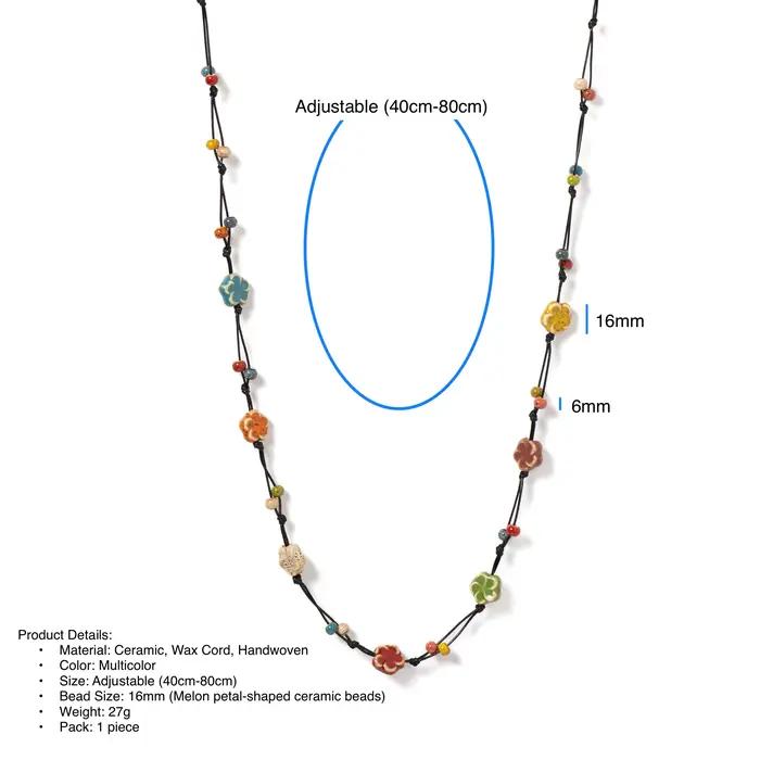 Collier et bracelet en céramique de pétales de melon colorés faits à la main