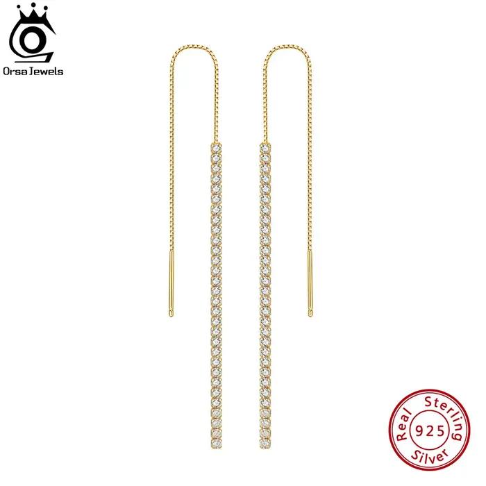 Boucles d'oreilles ORSA JEWELS en argent sterling 925 serties de zirconium blanc et perles d'eau douce pour femmes, cadeau idéal pour les occasions spéciales, soirées, mariages et anniversaires