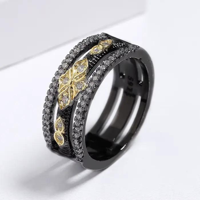 Bague bicolore noire et or pour femme, bijoux géométriques multicouches, bague de fête exquise, bijoux de tempérament, haute qualité