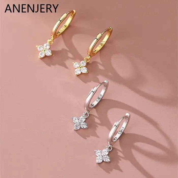 ANENJERY Zircon fleur pendentif boucles d'oreilles pour femmes Simple mode Huggies bijoux aretes
