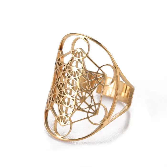 Archangel Metatron bague en acier inoxydable taille réglable Salomon bijoux les secrets de la géométrie du jardin