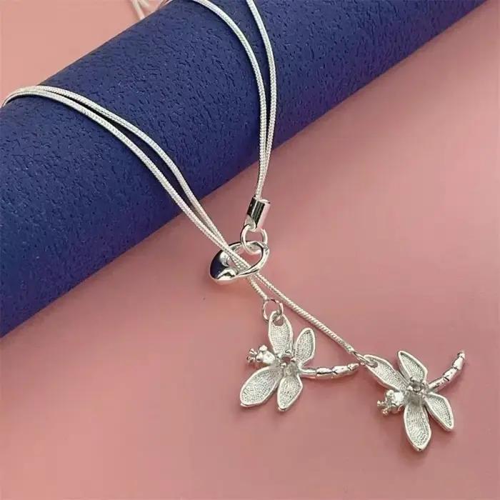 Collier avec pendentif deux libellules en argent Sterling 925 pour femmes