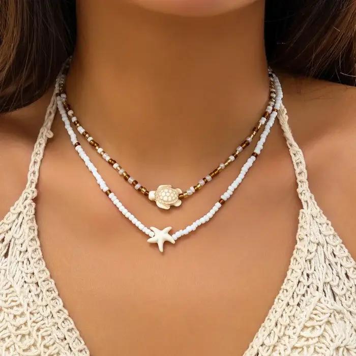 Collier Bicouche en Coquillage de Conque Vintage