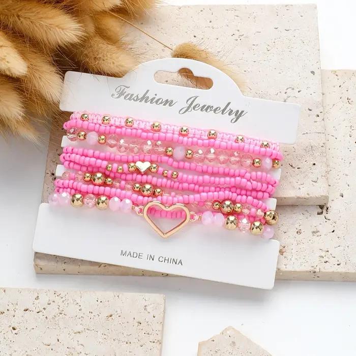 Ensemble de Bracelets Bohèmes en Perles de Verre en Forme de Cœur Accessoires Mode pour Femmes Occasions Spéciales