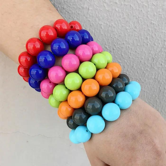 Grandes bracelets ronds en perles acryliques colorées pour femmes
