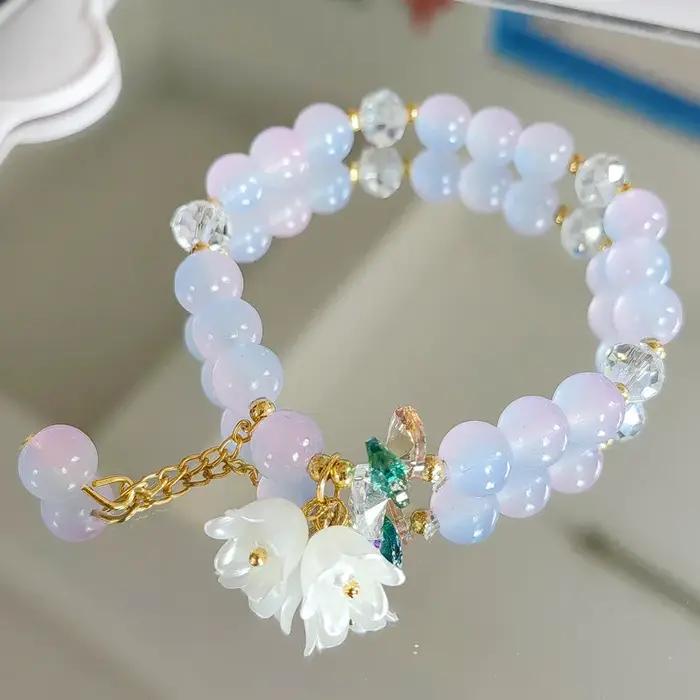 Bracelet en cristal de pop-corn sucré pour femme, perles de verre multicolores, bracelets de fleurs