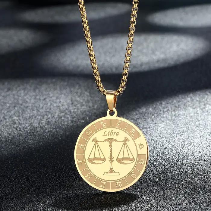 Collier signe du zodiaque en acier inoxydable unisexe pendentif constellation balance bijou cadeau femme homme occassions spéciales