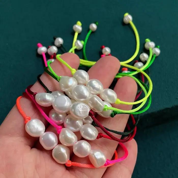 Bracelets d'amitié à grandes perles baroques irrégulières pour femmes et filles