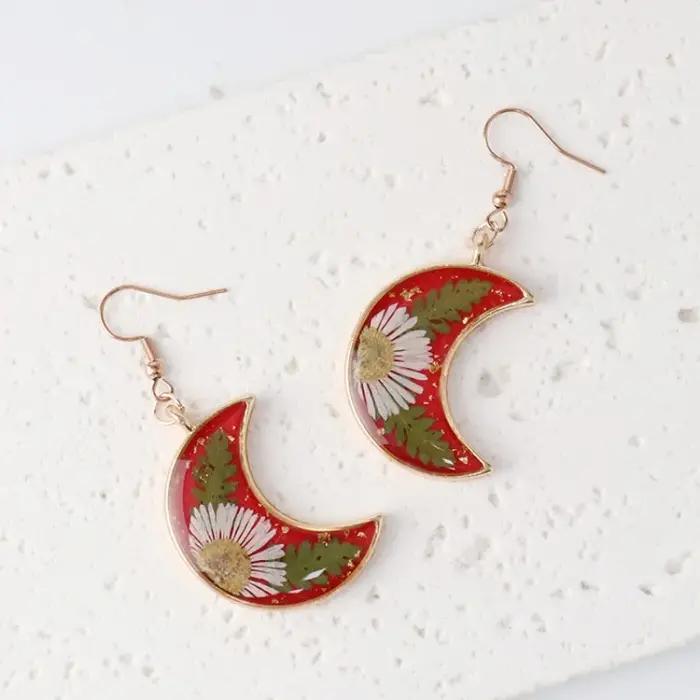 Boucles d'oreilles en résine époxy avec fleurs pressées personnalisables, bijoux naturels et élégants pour femmes occasions spéciales