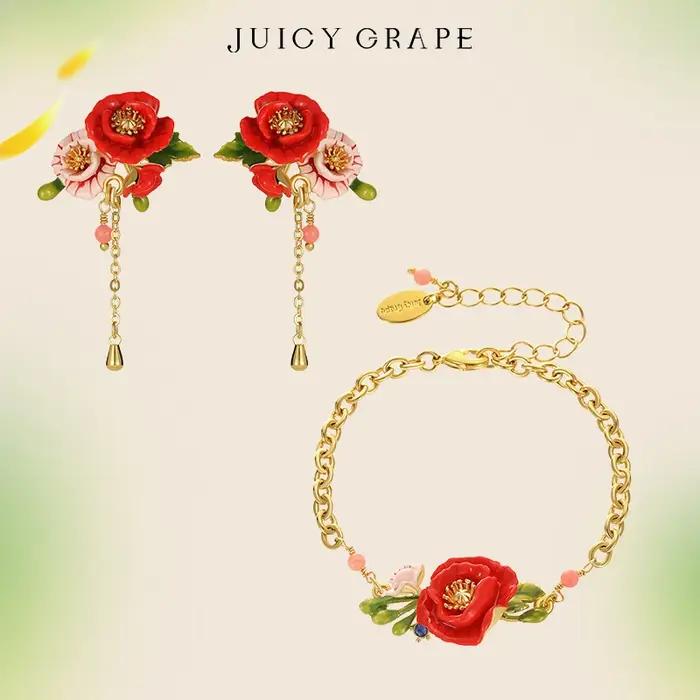 JUICY GRAPE – ensemble de bijoux en forme de fleur de coquelicot rouge pour femmes
