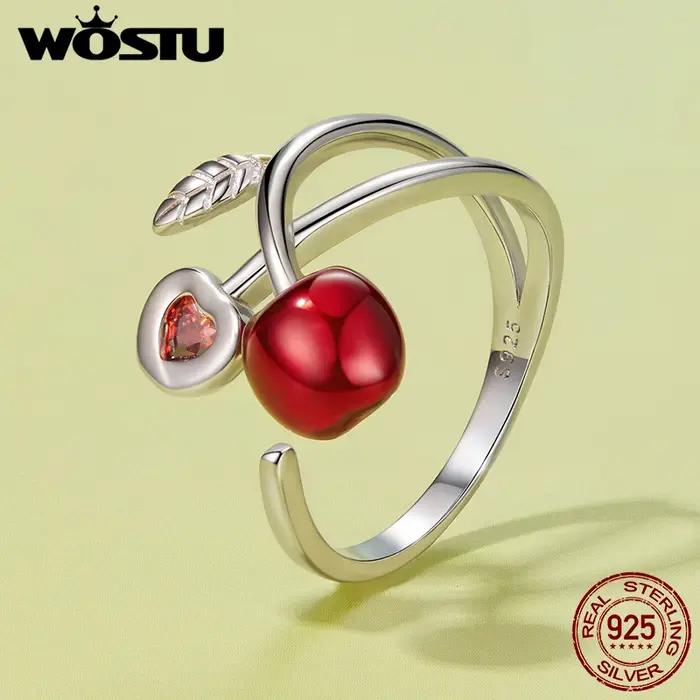 WOSTU – bague en argent Sterling 925 avec fruits cerise rouge