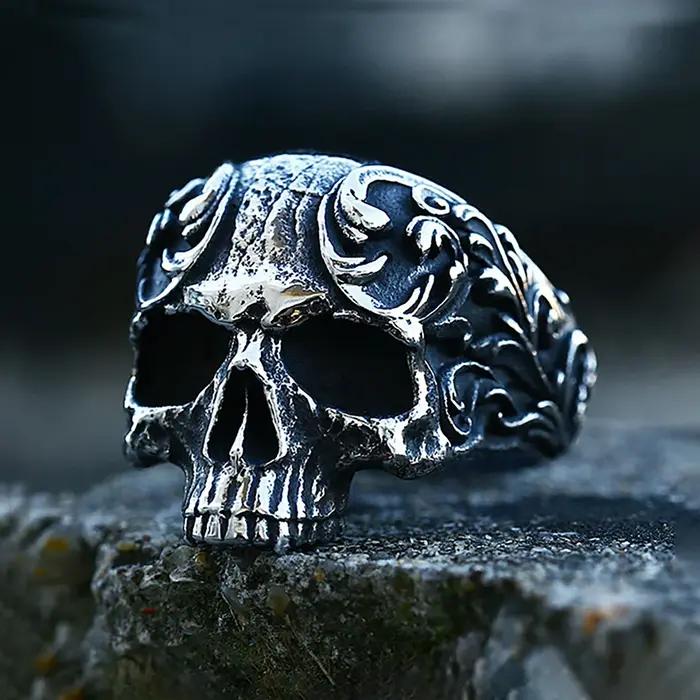 Bague gothique Vintage en forme de crâne sculpté pour hommes et femmes