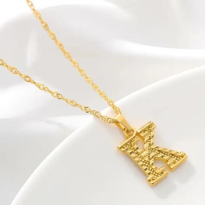 Mode plaqué or 26 lettre initiale pendentif vague d'eau chaîne collier pour femmes hommes