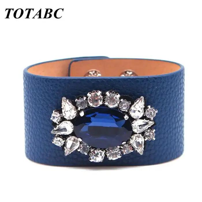 TOTABC nouveau Bracelet en cuir à breloques strass contracté et généreux bijoux de mode