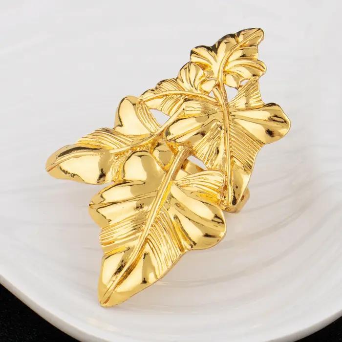 Ensemble de bijoux couleur or YM pour femmes et hommes, chaîne feuille, boucles d'oreilles, bracelet réglable, bague et collier pour cérémonies et occasions quotidiennes