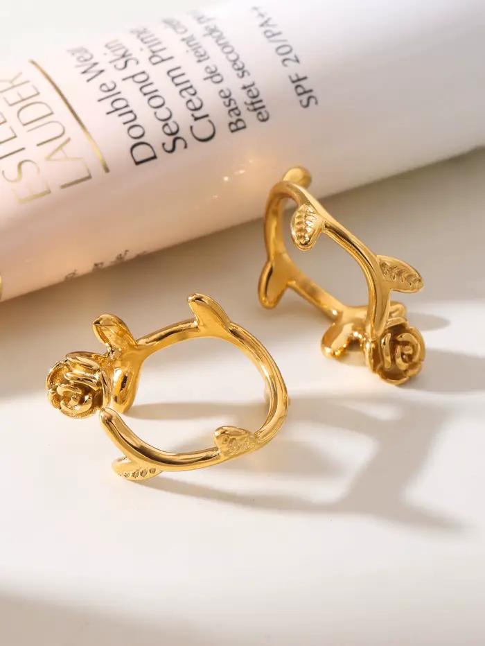 Bague en acier inoxydable plaqué or rose pour femmes élégante avec motif plante pour occasions spéciales comme Saint Valentin