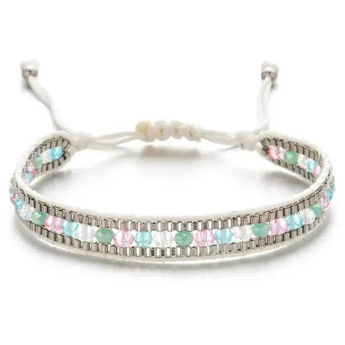 Bracelet rétro bohémien en perles de cristal, réglable, tricoté à la main, Design de perles de riz s