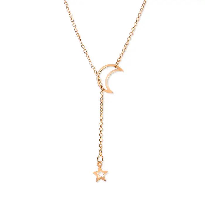 Nouveau Simple lune étoile pendentif collier ras du cou Simple couleur or alliage breloque chaîne Co