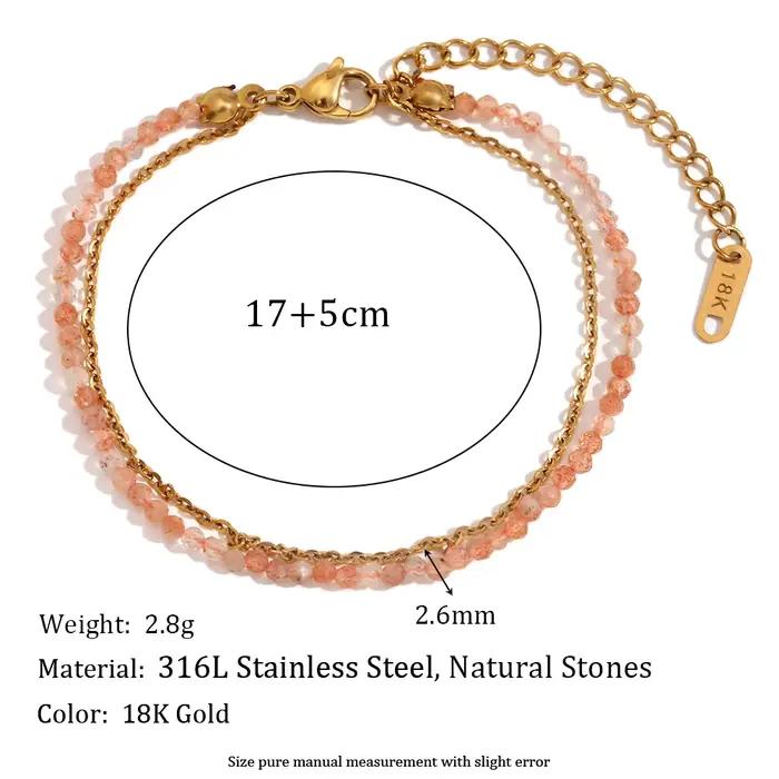 E.B.belle Amazonite Bracelet Double couche en forme de O en acier inoxydable 316L Bracelets à main pour femme plaqué or 18 carats Bijoux de cheville