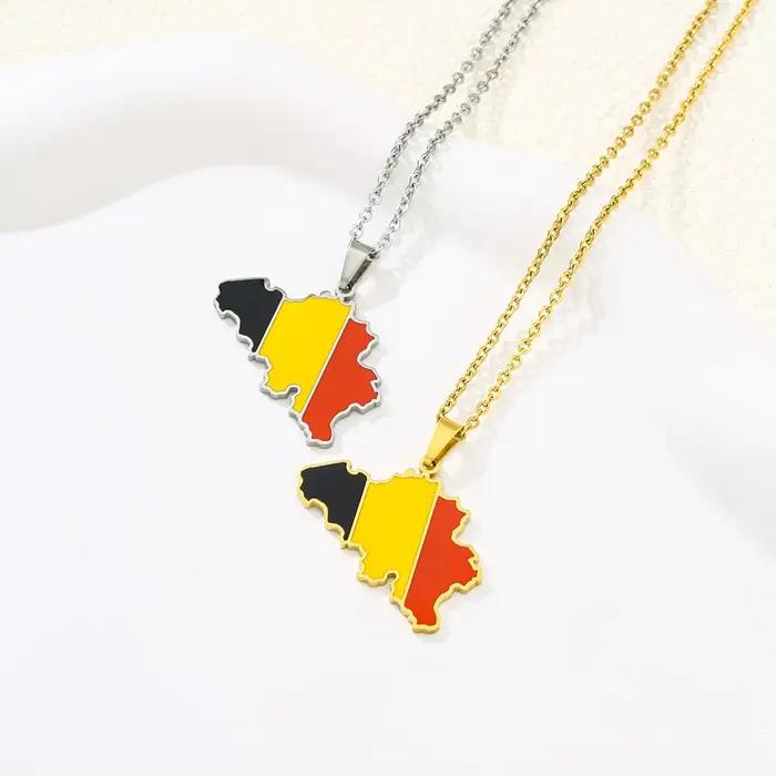 Acier inoxydable émail belgique carte drapeau pendentif collier unisexe Couple ethnique patriotique bijoux cadeau offre spéciale européenne américaine