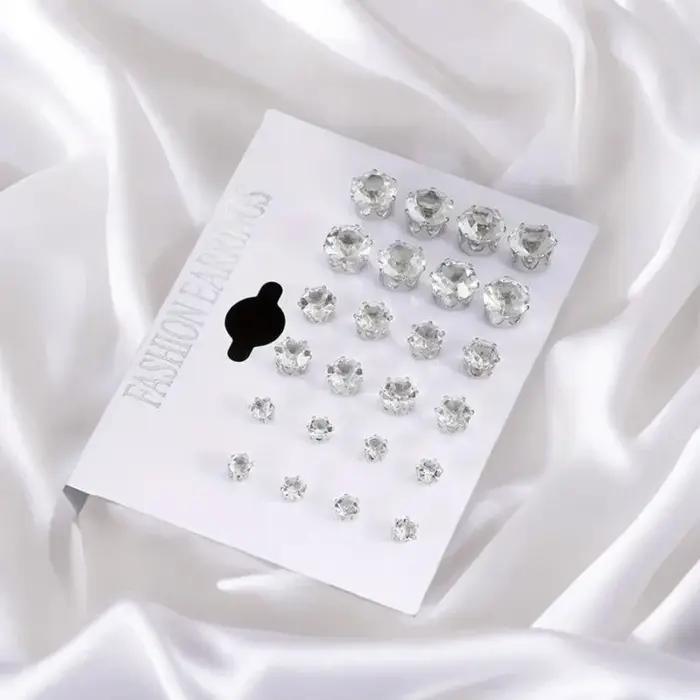 12 paires de boucles d'oreilles en Zircon à Six griffes