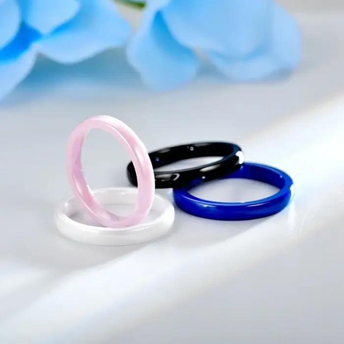 Bague en acier inoxydable pour femmes, bagues minimalistes, rondes, simples, lisses et brillantes, couleur blanche, bleue, rose ou noire, idéales pour les soirées et occasions spéciales