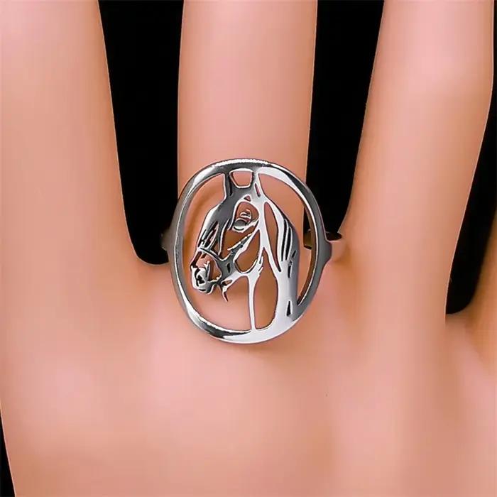 AFAWA cheval anneaux pour femmes hommes acier inoxydable couleur argent Animal ouverture réglable anneau