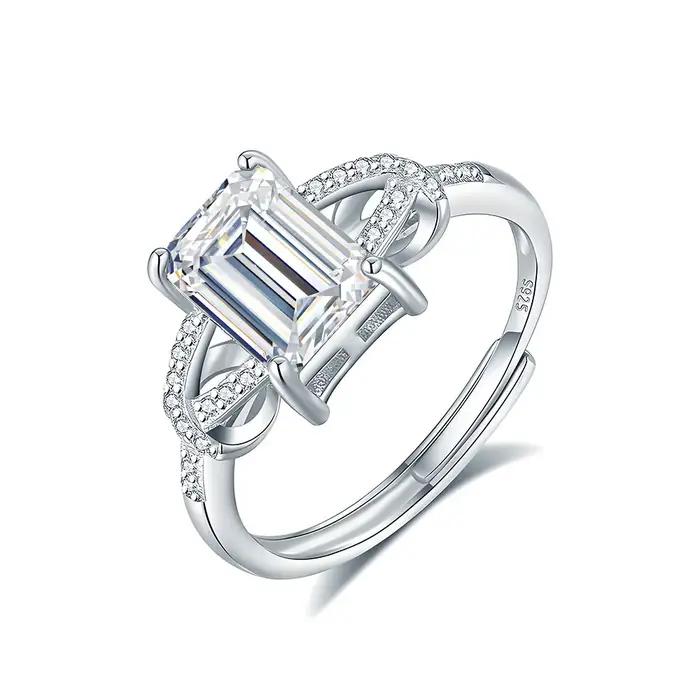 Bague carrée en argent sterling S925 avec zirconium 6x8mm, design unique, bijoux exquis polyvalents