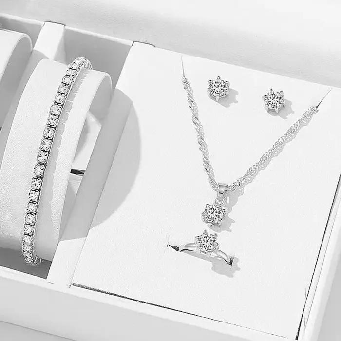 Ensemble de bijoux en cristal de mode polyvalent, bague, collier, bracelet, boucles d'oreilles, simp