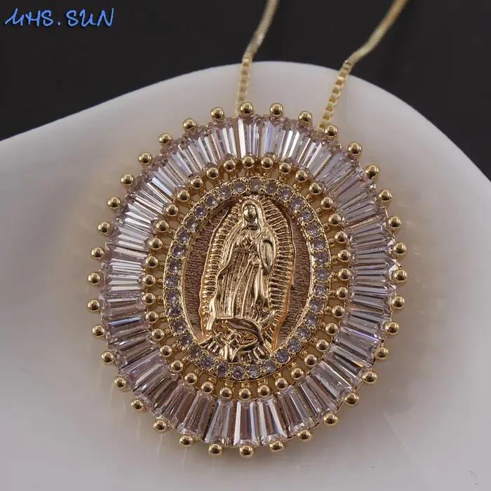 MHS.SUN AAA Zircon Religion bijoux catholique vierge Guadalupe pendentif collier mode or/argent plaqué tour de cou pour femmes hommes