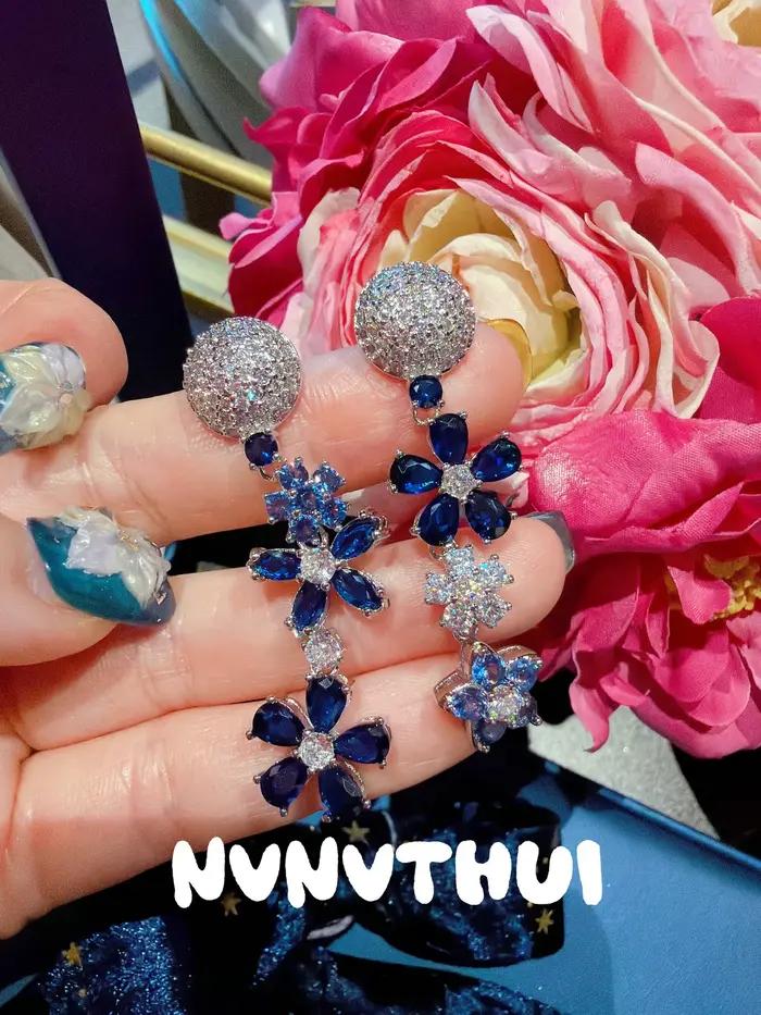 Ensemble de collier et bracelet en pierres précieuses pour femmes, Vintage, fleur bleu Royal