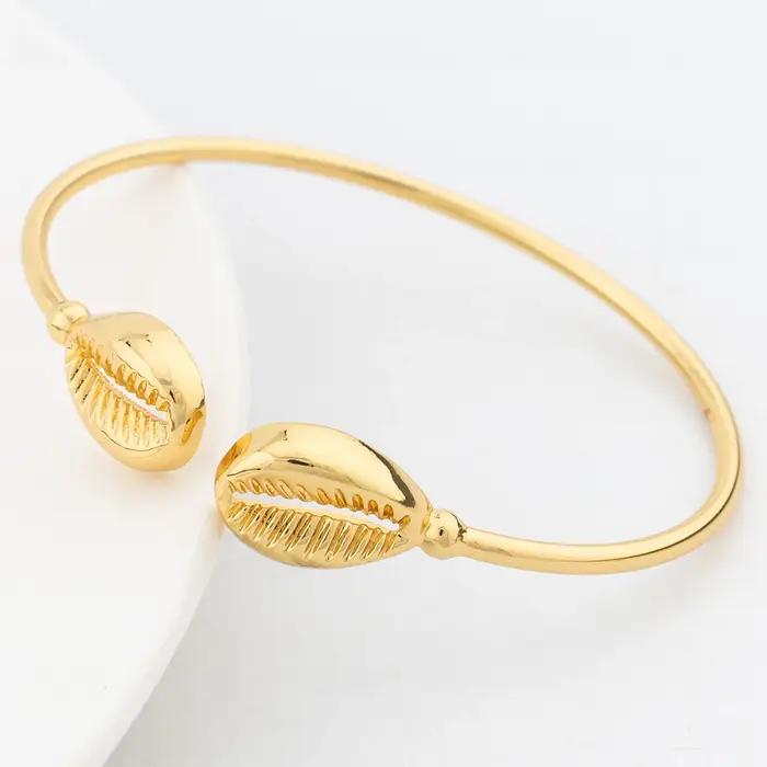 Nouveau Bracelet manchette pour femmes fête dubaï coquille forme bracelets 18K couleur or carte d'af
