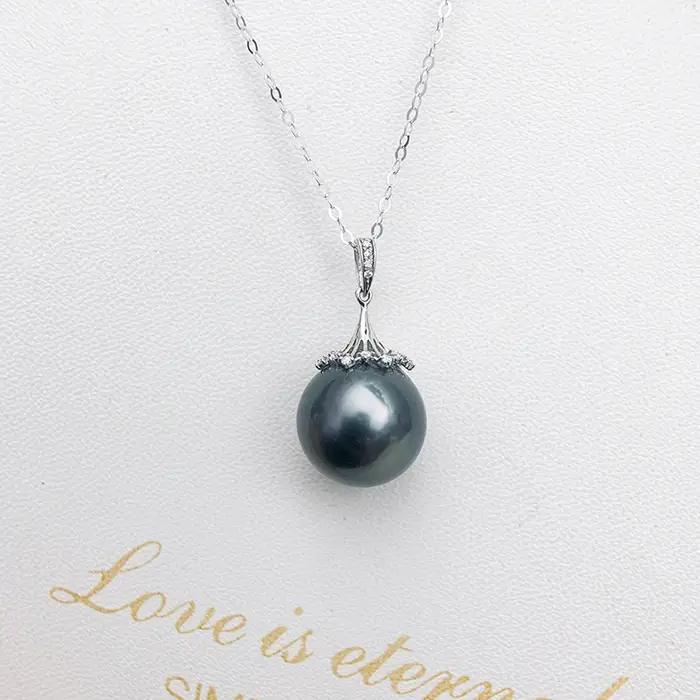 Véritable pendentif en perle de tahiti noire naturelle pour femmes
