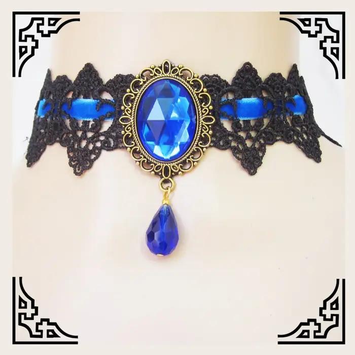 2025New Collares Sexy gothique Sautoirs cristal noir dentelle cou collier ras du cou Vintage victori