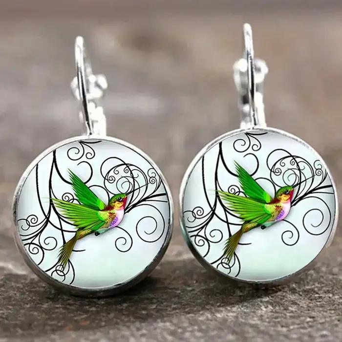 Mignon rond colibri dôme en verre Cabochon pendentifs colliers mode oiseau forêt tropicale bijoux accessoires